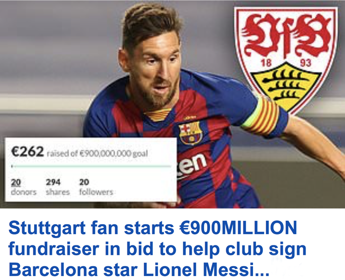 Hài hước: Fan Stuttgart quyên góp 900 triệu euro để mua Messi - Ảnh 2.