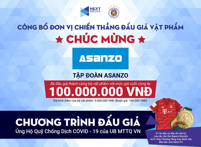 Tập đoàn Asanzo chiến thắng trong chương trình đấu giá Áo đấu và Huy chương vàng ủng hộ phòng, chống dịch Covid-19 - Ảnh 1.