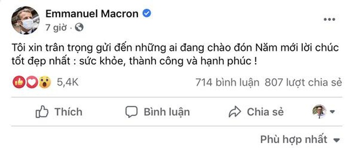 Thông điệp chúc tết bằng tiếng Việt của Tổng thống Pháp nhận “bão like” - Ảnh 1.