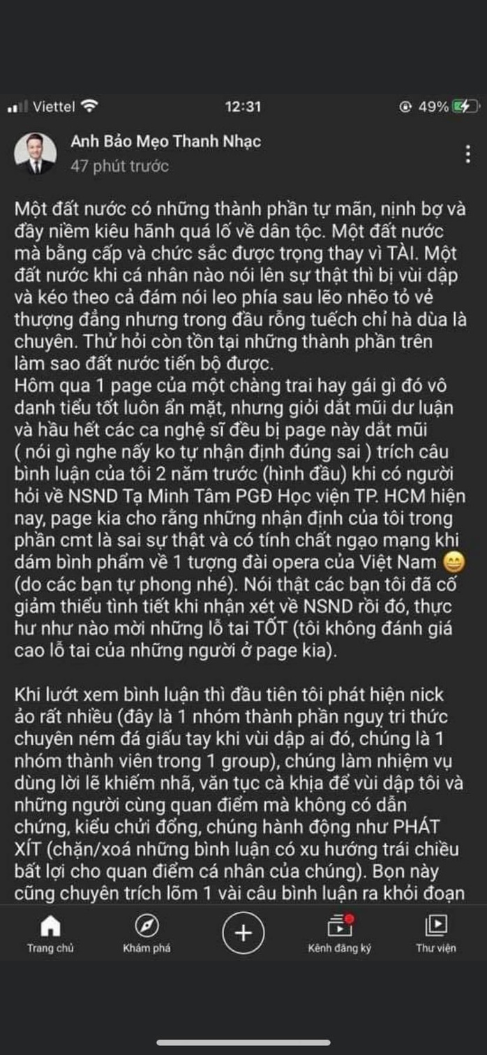 Bị chê hát dở, NSND Tạ Minh Tâm nói gì? - Ảnh 2.