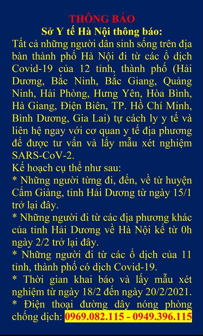 Kế hoạch xét nghiệm SARS-CoV-2 cho người từ 12 tỉnh, thành có dịch về Hà Nội - Ảnh 1.