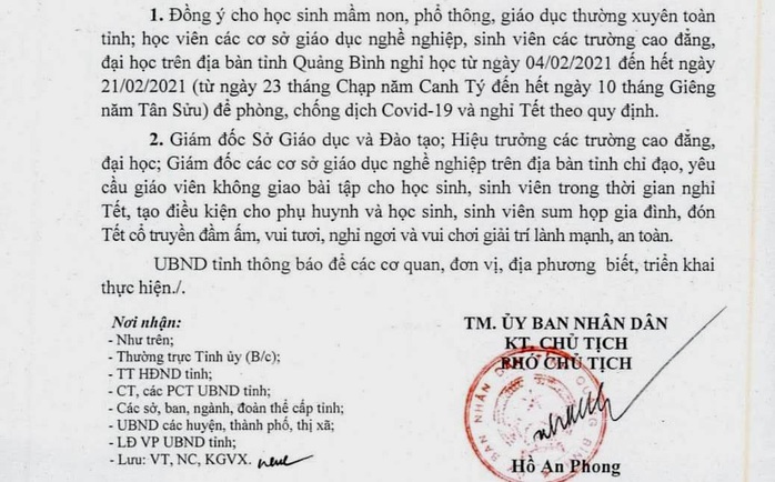Công văn hỏa tốc ở Quảng Bình khiến phụ huynh, học sinh thích thú - Ảnh 1.