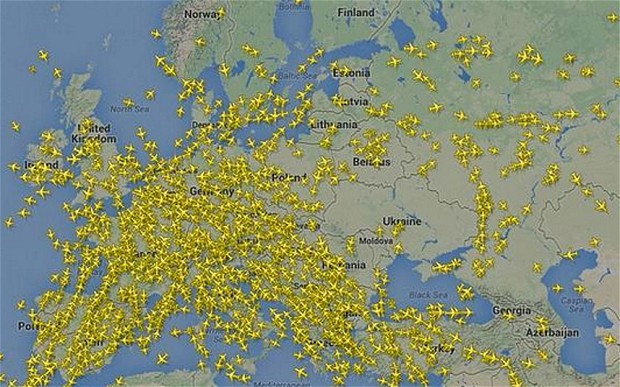 Bản đồ máy bay bay qua Ukraine sau vụ rơi của MH17.