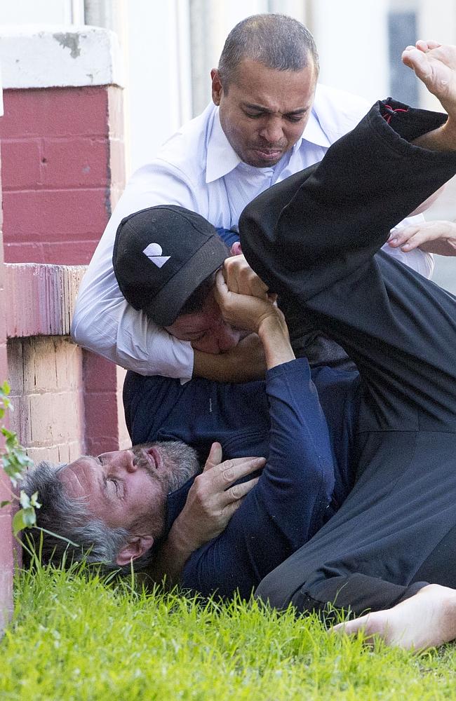 James Packer and David Gyngell fighting in Bondi / Picture: Beirne/Chown/Media-mode.com