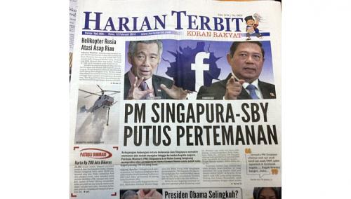 Tờ Harian Terbit của Indonesia dẫn lại nguồn tin giả mạo cho rằng tình bạn giữa Thủ tướng Singapore và Tổng thống Indonesia tan vỡ. Ảnh: Straits Times