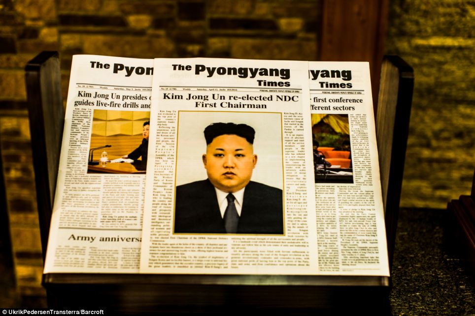 Big news: Kim Jong-Un covered the front pages state-owned newspaper The Pyongyang Times after winning an election in which every single vote went to him