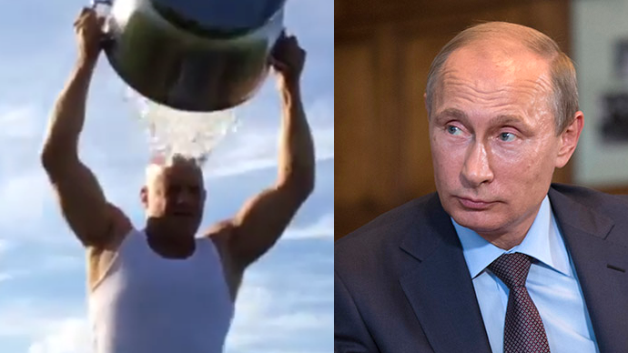 This combo of photos shows Vin Diesels Ice Challenge (left) and Russian President Vladimir Putin (An Image grab taken from a video uploaded on YouTube by MusicStudioTV, Reuters / Alexander Zemlianichenko)