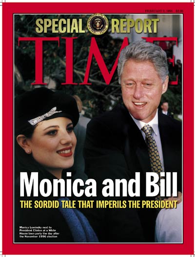 Mối quan hệ giữa cựu Tổng thống Bill Clinton và thực tập sinh Monica Lewinsky đình đám một thời. Ảnh: Time