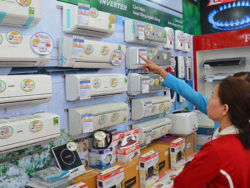 Khách hàng chọn mua máy lạnh tại Trung tâm Điện máy nội thất Thiên Hòa Ảnh: Tấn Thạnh