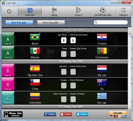 Theo dõi lịch thi đấu và tự động cập nhật kết quả World Cup trên máy tính