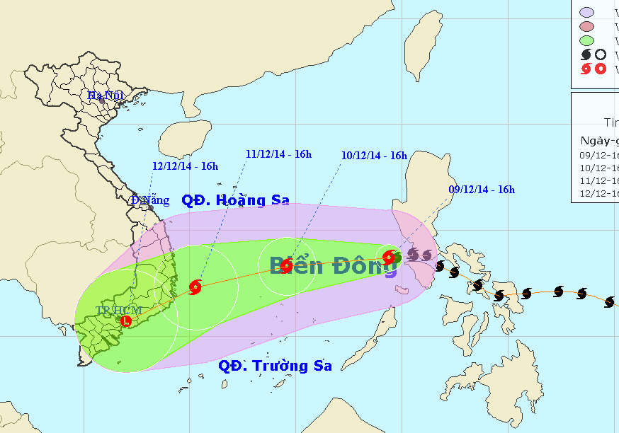 Vị trí và dự báo đường đi của bão số 5. Nguồn: Trung tâm Dự báo KTTV Trung ương
