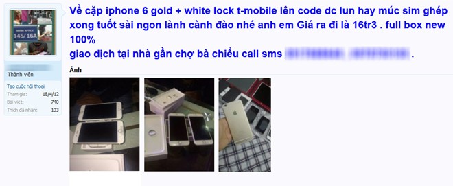 Rao bán iPhone khóa mạng trên một diễn dàn rao vặt tại Việt Nam.