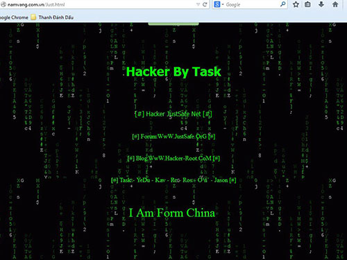 Một số trang mạng Việt Nam bị hacker Trung Quốc tấn công và để lại lời nhắn