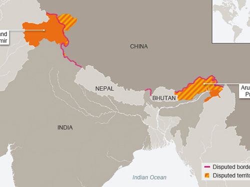 Bản đồ vùng lãnh thổ tranh chấp giữa Ấn Độ và Trung Quốc Ảnh: DW.DE