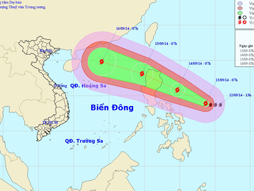 Vị trí và hướng di chuyển của bão Kalmaegi - Nguồn: Trung tâm Dự báo khi tượng thủy văn Trung ương