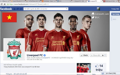 Trang facebook phiên bản tiếng Việt của Liverpool