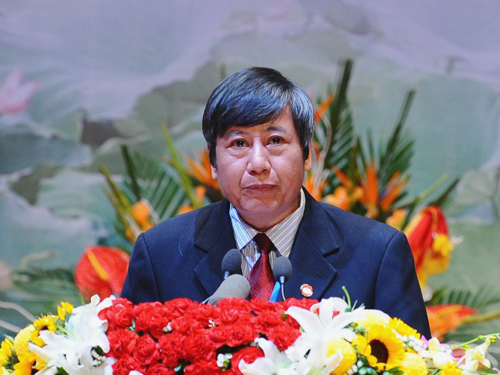 Ông Trần Thanh Hải, Phó Chủ tịch Thường trực Tổng LĐLĐ Việt Nam, trình bày tham luận tại Đại hội đại biểu toàn quốc MTTQ Việt Nam lần thứ VIII sáng 27-9