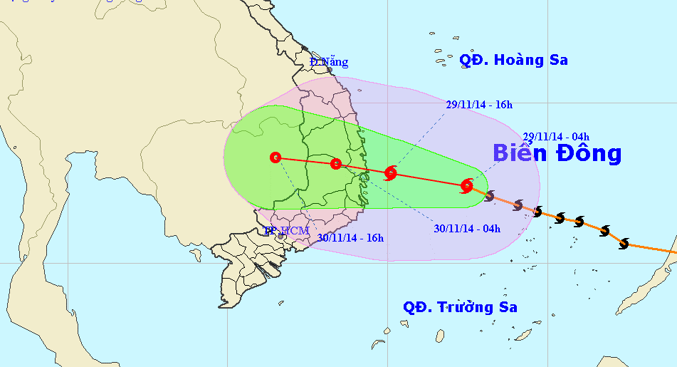  Vị trí và dự báo đường di của bão số 4. Nguồn: Trung tâm Dự báo KTTV Trung ương