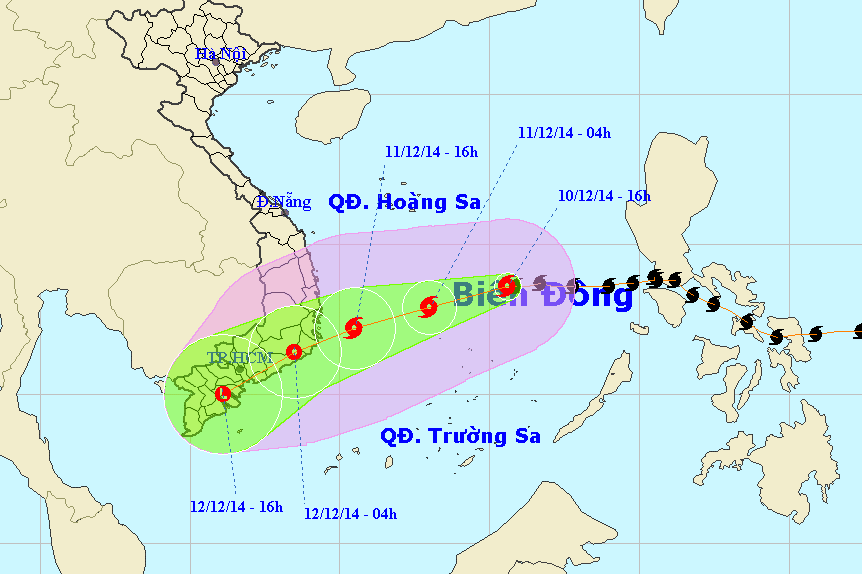 Vị trí và dự báo đường đi của bão số 5. Nguồn: trung tâm Dự báo KTTV Trung ương.
