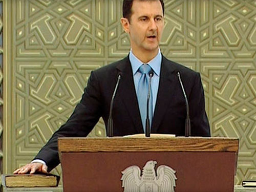 Buổi lễ nhậm chức được truyền hình trực tiếp từ dinh Tổng thống ở Damascus. AnhẢnh: Reuters