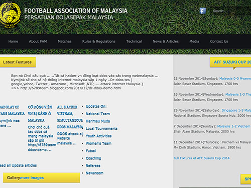 Website của Liên đoàn Bóng đá Malaysia bị tấn công