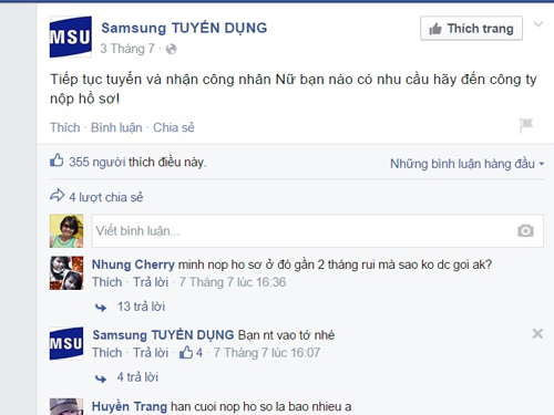 Doanh nghiệp lớn như Samsung cũng ưu tieên tuyển lao động nữ