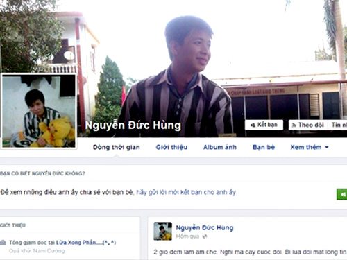 Facebook đề tên Nguyễn Đức Hùng trong trang phục của phạm nhân