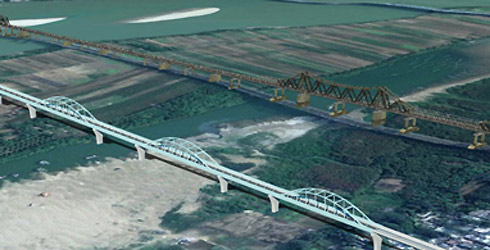 Đồ họa cầu đường sắt xây mới bên cạnh cầu Long Biên