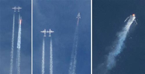 Tàu SpaceShipTwo phát nổ trên không Ảnh: AP