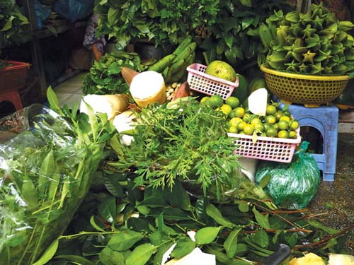 
Rau rừng bán chung với các loại rau củ quả miệt quê, đáp ứng nhu cầu nấu món ăn dân dã cho gia đình phố thị.