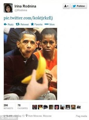 Tấm ảnh tải trên Twitter của bà Rodnina bị cho là phân biệt chủng tộc. Ảnh: Daily Mail