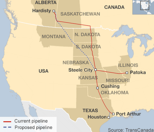 Keystone XL sẽ vận chuyển 830.000 thùng dầu thô/ngày từ Alberta tới Nebraska. Ảnh: BBC