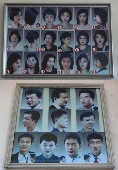 28 kiểu tóc quy chuẩn dành các công dân Triều Tiên được dán khắp các tiệm cắt tóc trên toàn quốc. Ảnh: Want China Times
