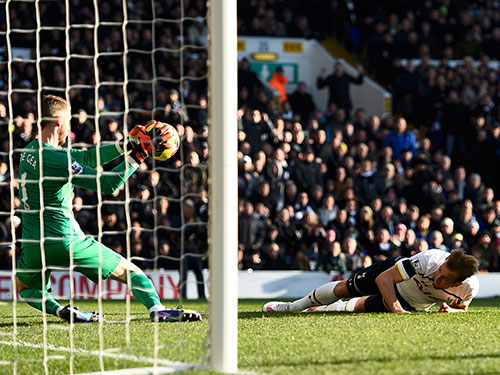 Thủ môn De Gea cản phá pha đánh đầu của H.Kane ở lượt đi M.U hòa Tottenham 0-0 trên sân khách 
                                                                                                                                    Ảnh: REUTERS