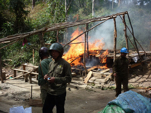 Một địa điểm khai thác thiếc lậu ở huyện Lạc Dương bị cơ quan chức năng triệt phá