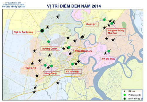 Vị trí các điểm đen tại TP HCM. (Hình do Sở Giao thông Vận tải TP HCM cung cấp)