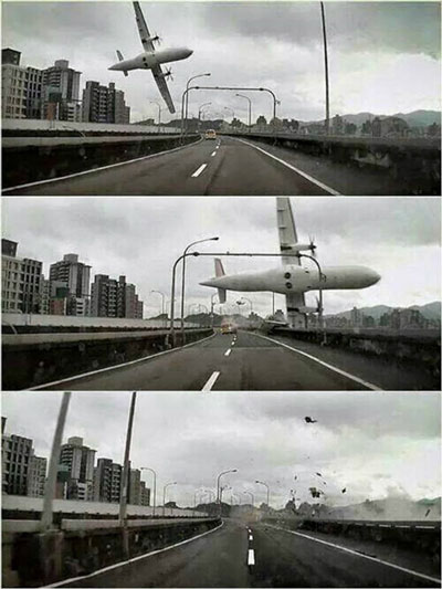 Chiếc máy bay va vào đường cao tốc trước khi rơi xuống sông  Ảnh: Tân Hoa xã