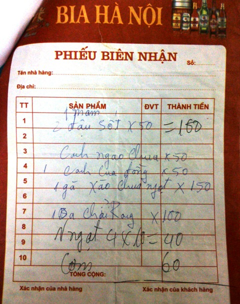 Đoàn du khách không hề ăn cơm nhưng trong hóa đơn bán hàng vẫn kê 2 bát cơm 60.000 đồng cho du khách