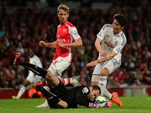 Thủ môn David Ospina vất vả ở trận đấu không có một chân sút Swansea