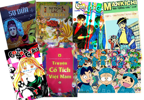 Bìa những cuốn truyện tranh vui nhưng nhảm đang phát hành rất nhiều trên thị trường