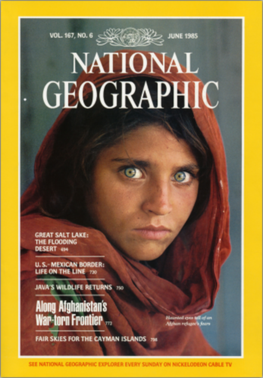 
Cô bé Sharbat Gula trên bìa tạp chí National Geographic năm 1985. Ảnh: Wikipedia
