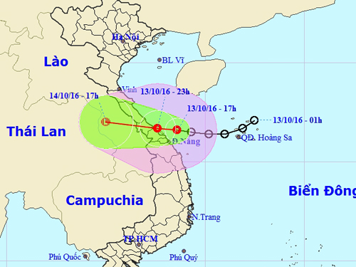 
Dự báo vị trí và hướng di chuyển của áp thấp nhiệt đới - Nguồn: Trung tâm dự báo khí tượng thủy văn Trung ương
