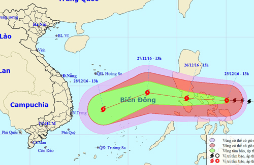 
Dự báo vị trí và đường đi của bão Nock-ten - Ảnh: Trung tâm Dự báo khí tượng thủy văn trung ương
