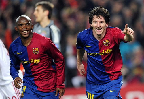 Etoo và Messi sát cánh trong màu áo Barcelona
