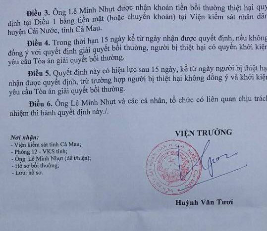 
Quyết định giải quyết bồi thường gần 100 triệu đồng cho Nhựt của VKSND huyện Cái Nước không được gia đình Nhựt chấp nhận. Ành: CÔNG TUẤN
