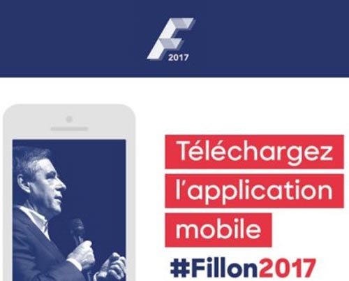 Luật sư Antonin Lévy và poster kêu gọi tải ứng dụng “Fillon2017”Ảnh: Reuters