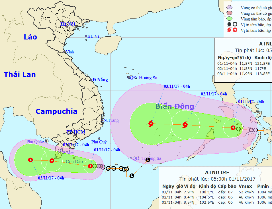 Bão và áp thấp nhiệt đới song hành uy hiếp Nam Bộ - Ảnh 1.