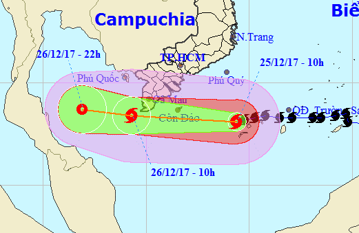 Dự báo mới nhất về bão số 16 (Tembin): Tâm bão lệch xuống phía Nam - Ảnh 1.