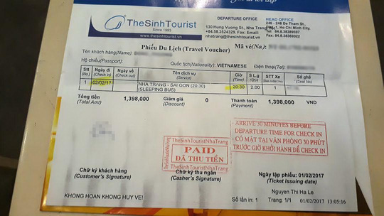 
Hành khách đi xe khách từ Nha Trang về Sài Gòn của nhà xe TheSinh Tourist phải trả tiền cao gấp 3,5 lần ngày thường
