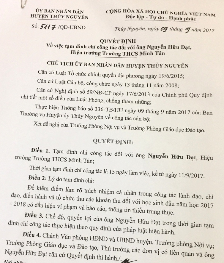 Đình chỉ Hiệu trưởng trường thu hơn 9 triệu đồng/học sinh - Ảnh 2. Đình chỉ Hiệu trưởng trường thu hơn 9 triệu đồng/học sinh - Ảnh 2.